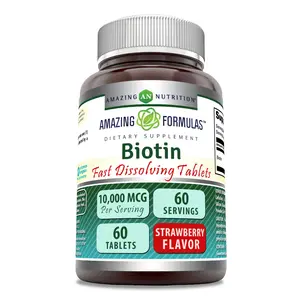 Amazing Formulas Biotin 10000 Mcg Supplement | 60 Fast Dissolving Tablets | Strawberry Flavor | Non-GMO | Gluten-Free | Made in USA
