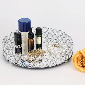 Dresser Silvery Perfume Tray - Round Mirror Tray Glass Bathroom Organizer for Women and Girls, Ideal for Jewelry Accessories and Cosmetic Storage