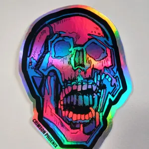 2 Holographic Skull Stickers (one pink one black outline)