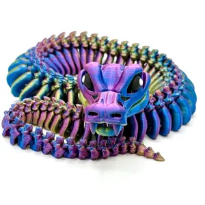 3D Printed Flexible 22 inch Skeleton Snake in Blue/Gold/Purple, Articulated Fidget Toys, 3D Printed Animals Toy