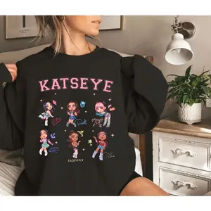 Katseye Cartoon Character Sweatshirt, Katseye Members Shirt, The Beautiful Chaos Merch Tour Hoodie, Korea Kpop Beautiful Chaos Tour Concert Outfit, Unisex Sweater Pullover Tee B