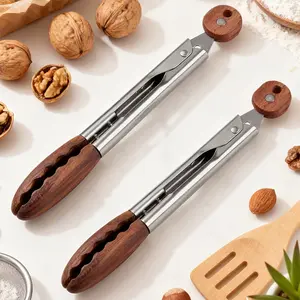 2 Pack Cooking Tongs, 9 Inch Walnut Wood Tongs, Stainless Steel Non-Slip Salad Tongs, Wooden Tongs for BBQ & Kitchen Use, Barbecue Utensils, Kitchenware, Barbecue Accessories, Bbq Tools