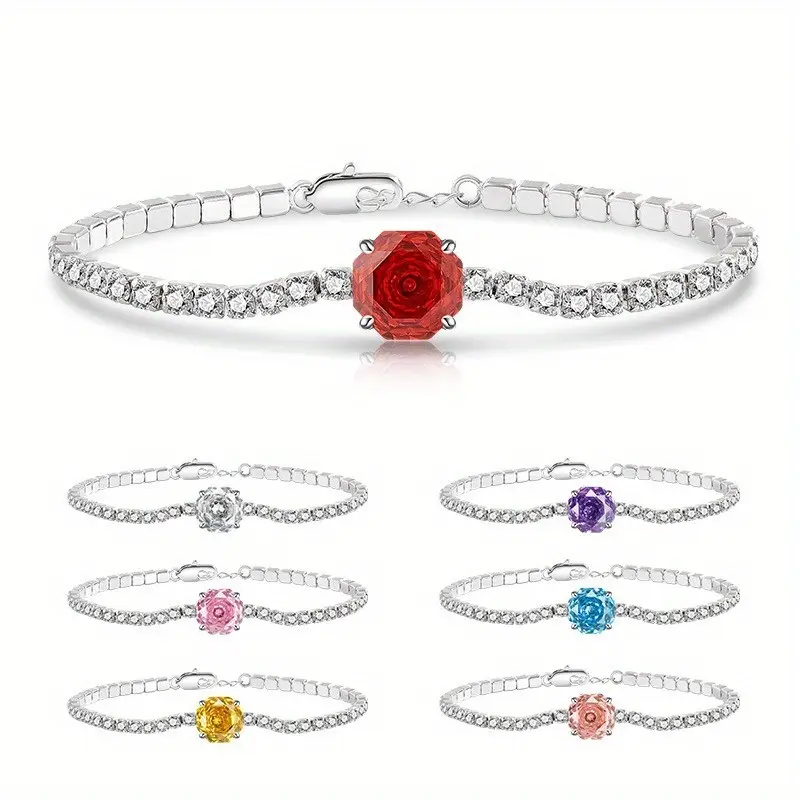 Unisex Moissanite Bangle Bracelet in 925 Silver with Inlaid Oval Rose & Ice Cut Stones, Simple Light Luxury Jewelry for Daily & Party Wear, Rose Cut, Fashion
