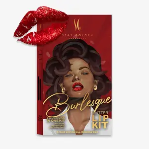 Burlesque Glitter Lip Kit 2.0 | Stay Golden Cosmetics | Ruby Red | Transfer-Proof, Kiss-Proof, Smudge-Proof | High-Pigmentation, Long-Lasting Matte Glitter Lipstick | Bold Glam Baddie Lip Gloss Kit | Perfect for Parties and Night Out