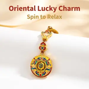 1pc Chinese God of Wealth Beaded Keychain, Alloy Enamel Craft, Rotating Fortune Bead, Lucky Blessing Charm, Hand-Woven Key Ring, for Car Keys, Bags, Backpacks, Purses, Home & Office Decoration, Ideal Gift