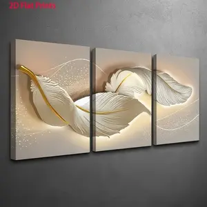 2D Flat Decorative Painting Print Set, 3 Vertical Wall Art Pieces, Wooden Frame Oil Paints, Plant Theme Design, Ideal Gift for Home