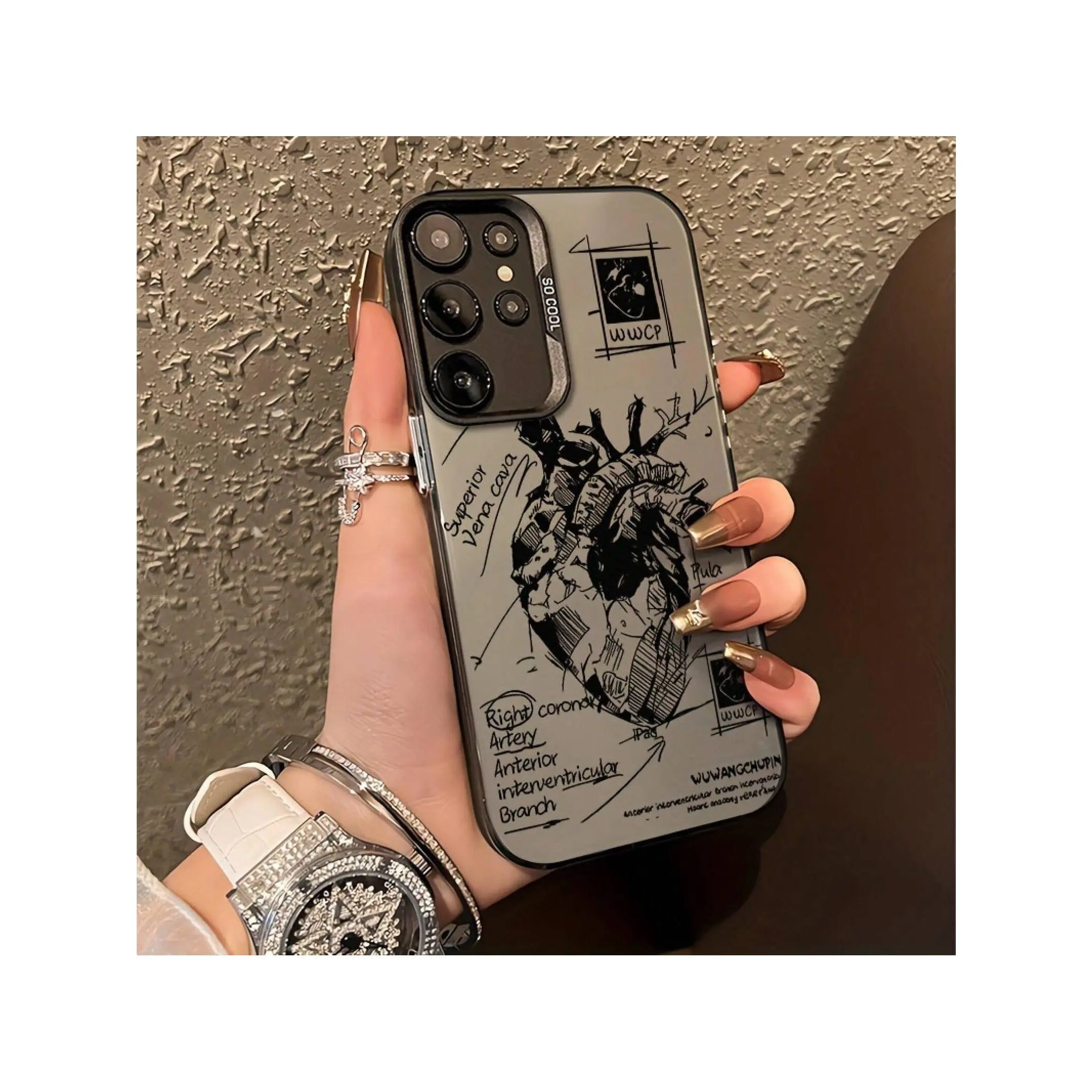 Fashion Sketch Heart Phone Case For SamSung For Galaxy A03/A04/A04e/A05/A05s/A10/A10s/A11/A12/A13/A14/A15/A20/A21s/A22/A23/A24/A25/A30/A30s/A31/A32/A33/A34/A35/A50/A52/A53/A54/A55/A70/A71/A72/S10/S10+/S20/S20Ultra/S21/S21FE/S22 Suitable for Samsung S24 FE