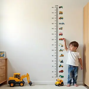 Removable Engineering Vehicle Wall Stickers - Children's Growth Chart Stickers with Measurement Marks | Tear Off Educational Decoration, Suitable for Boys' Rooms | No Residue for Children To Learn Height Charts