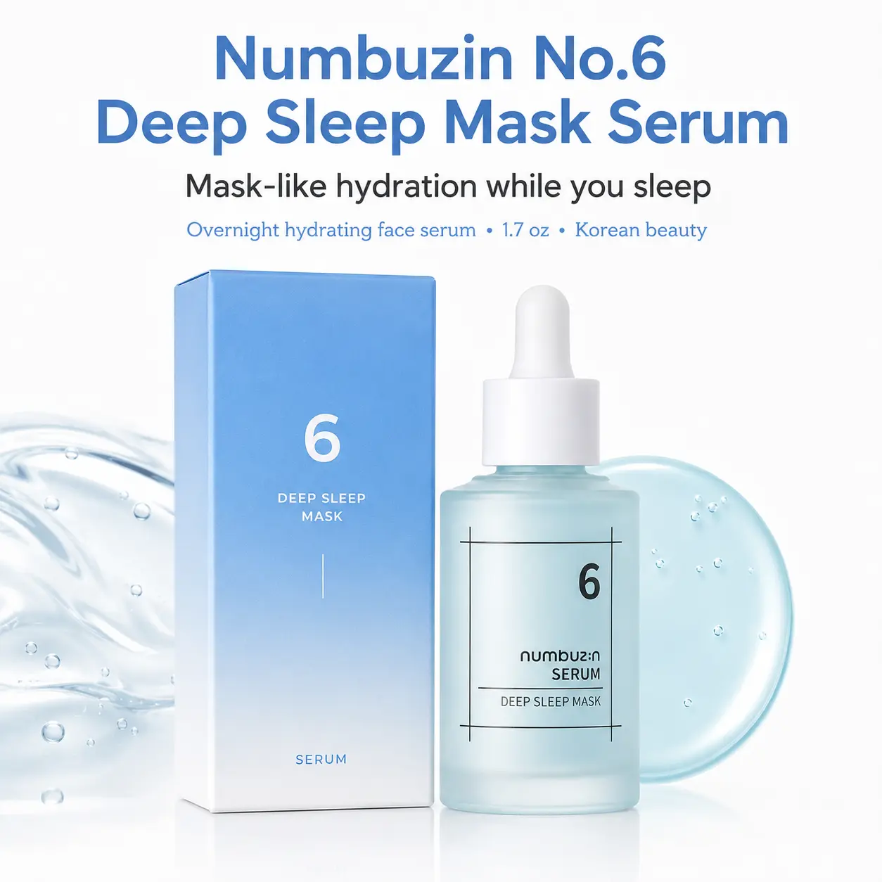 Numbuzin No.6 Deep Sleep Mask Serum | Instant, Long Lasting Hydration, Hyaluronic Acid, | Korean Skin Care for Face, 1.69 fl oz
