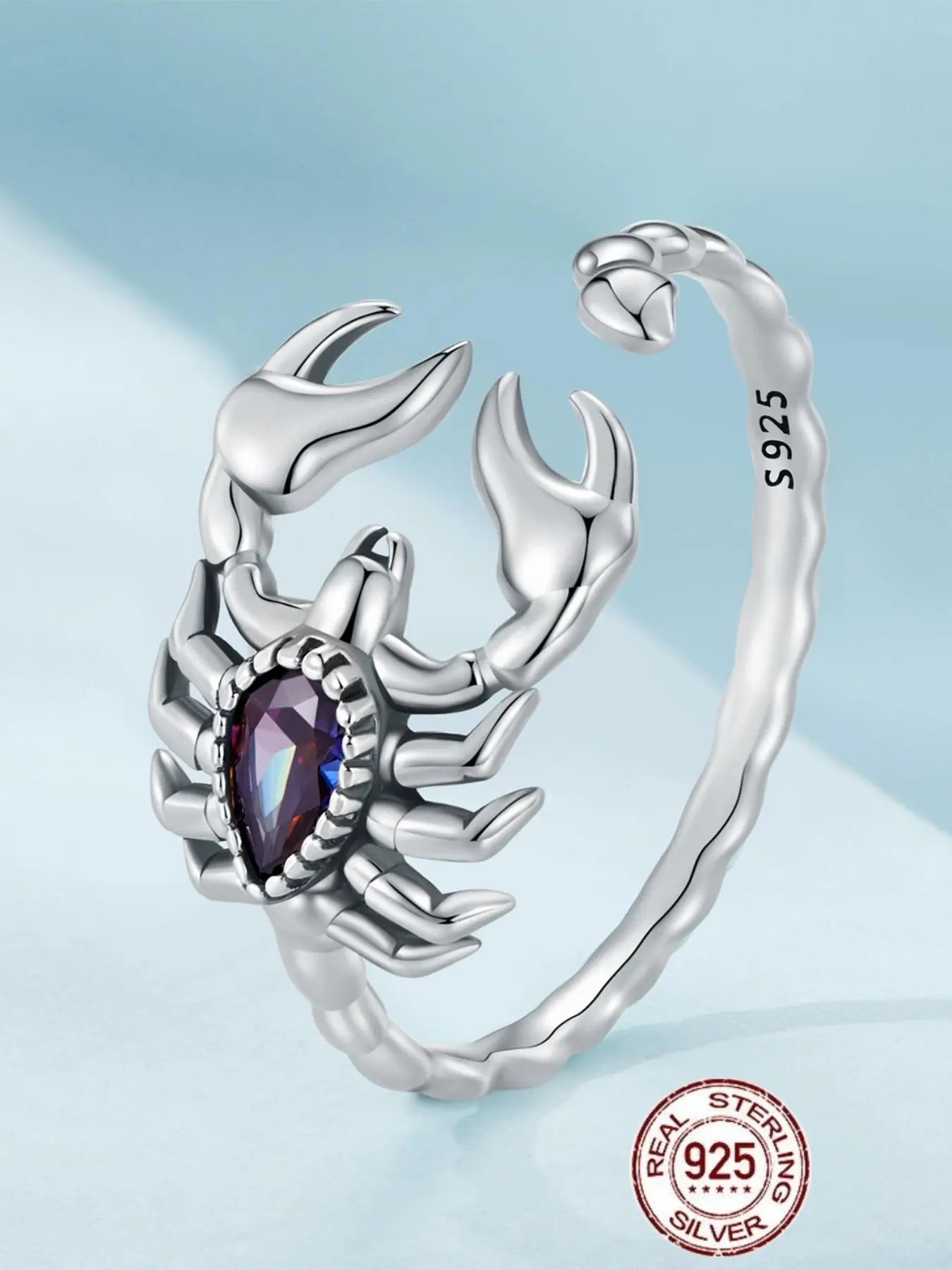 925 Sterling Silver Vintage Scorpion Cuff Ring, Adjustable Open Ring, Real Rings, Unique Rings, Statement Rings, Fashion Jewelry Accessories for Women & Men