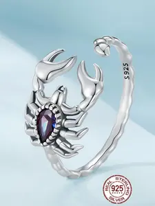 925 Sterling Silver Vintage Scorpion Cuff Ring, Adjustable Open Ring, Real Rings, Fashion Jewelry Accessories for Women & Men