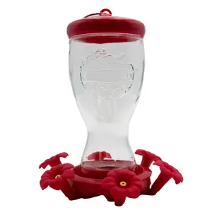 PSip Glass Bottle Red Hummingbird Feeder, 28 oz Nectar Capacity