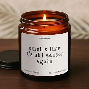 Skiing Gift, Smells Like It's Ski Season, Winter Sports, Candle Gift, Gift for Athlete, Gift for Coach, Snowboarding Gift, Handmade Candle Decor Glass