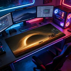 Sci-Fi Road Trip with Wormhole Horizon Large Extended Gaming Mouse Pad, Non-Slip Rubber Base Stitched Locked Edge, Dramatic Cinematic Landscape Design Desk Mat, Durable Gaming & Office Accessory, Ideal Gift for Sci-Fi Adventure Fans