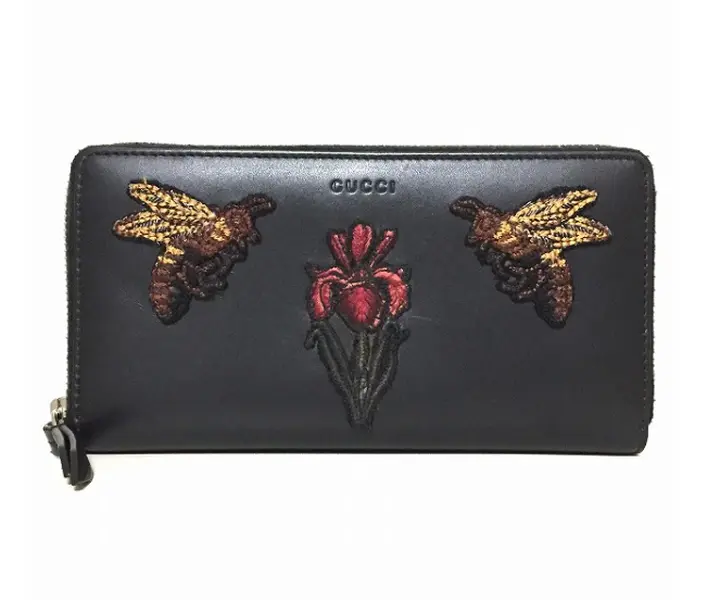 Pre-owned GUCCI leather Clutches & Wristlets Zip Around Wallet Embroidered 4000043233416