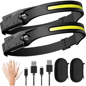 LED Headlamp Rechargeable Flashlight, 2-Pack 230 °         Wide Beam Headlight with Motion Sensor, Lightweight, Weatherproof, 2 Light Source Head Lamp for Camping Hiking Running Outdoor - Adults and Kids