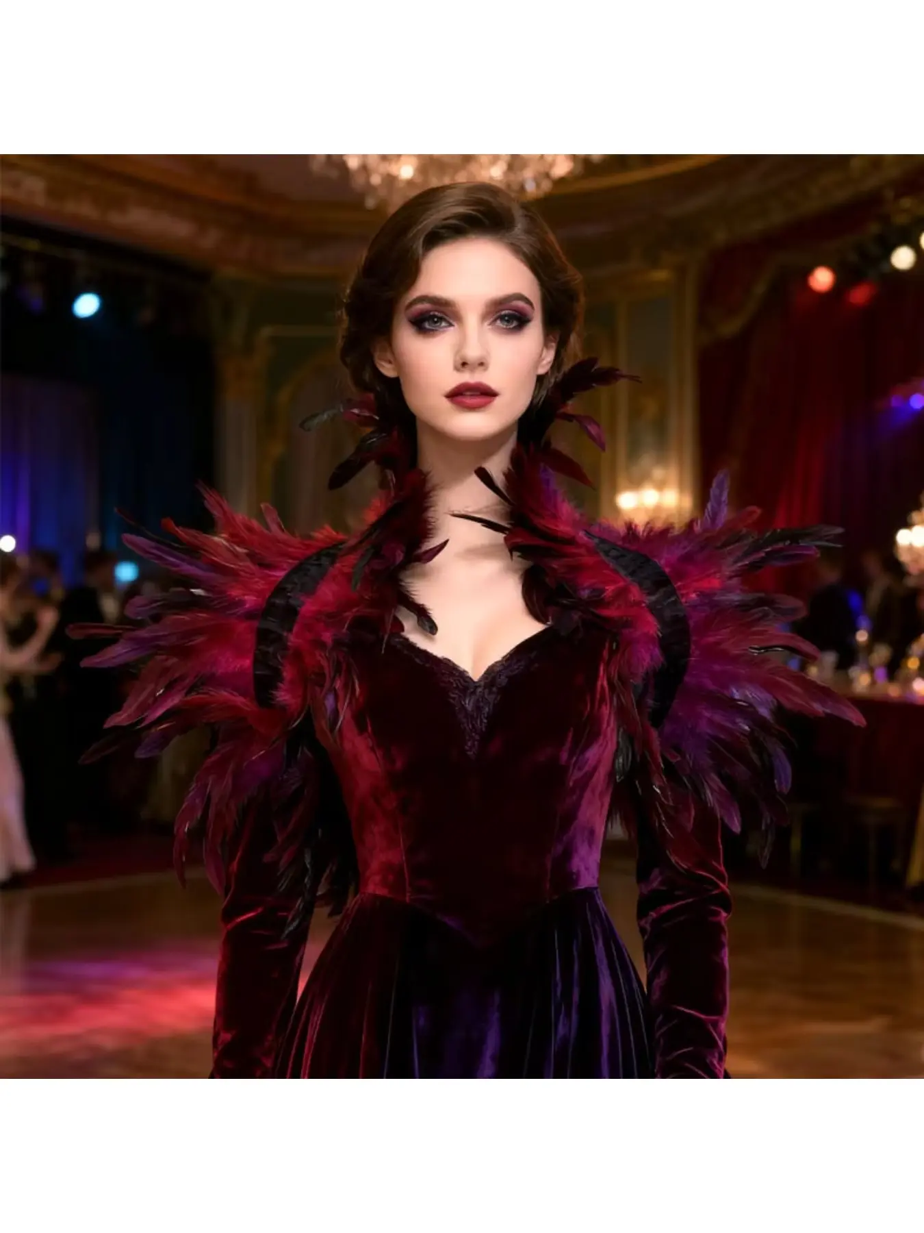 Gothic feather cape Halloween party masquerade ball performance fur accessory cloak cape