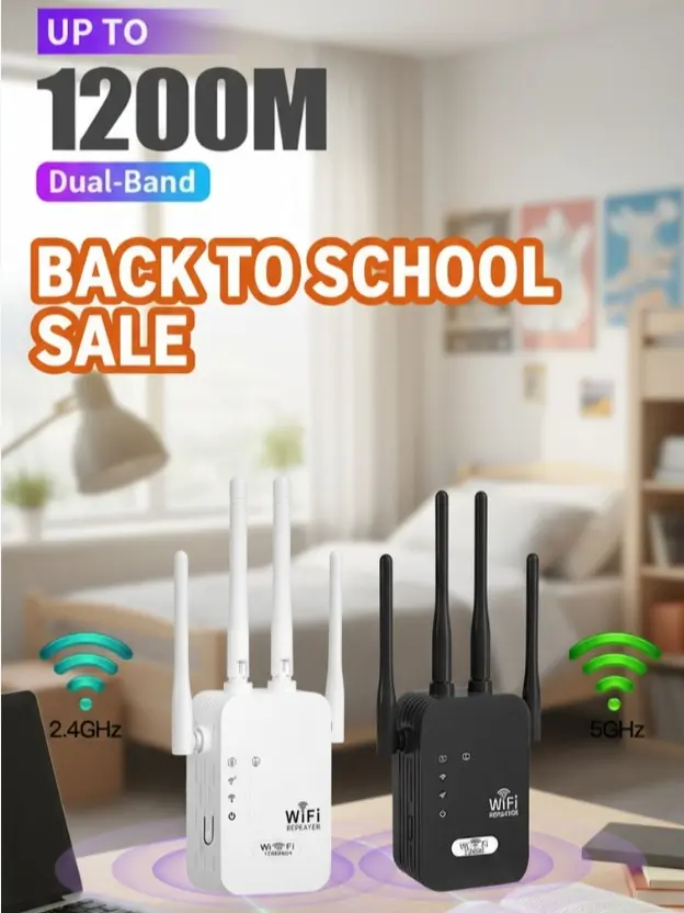 WiFi Range Extender 2026, AC1200 Dual Band (5GHz/2.4GHz) Wireless Signal Booster & Repeater, 10,000 sq. ft Coverage, Supports 50 Devices, with Ethernet Port for Home Use, Ideal Gift, Wireless Signal Repeater, Wifi Booster