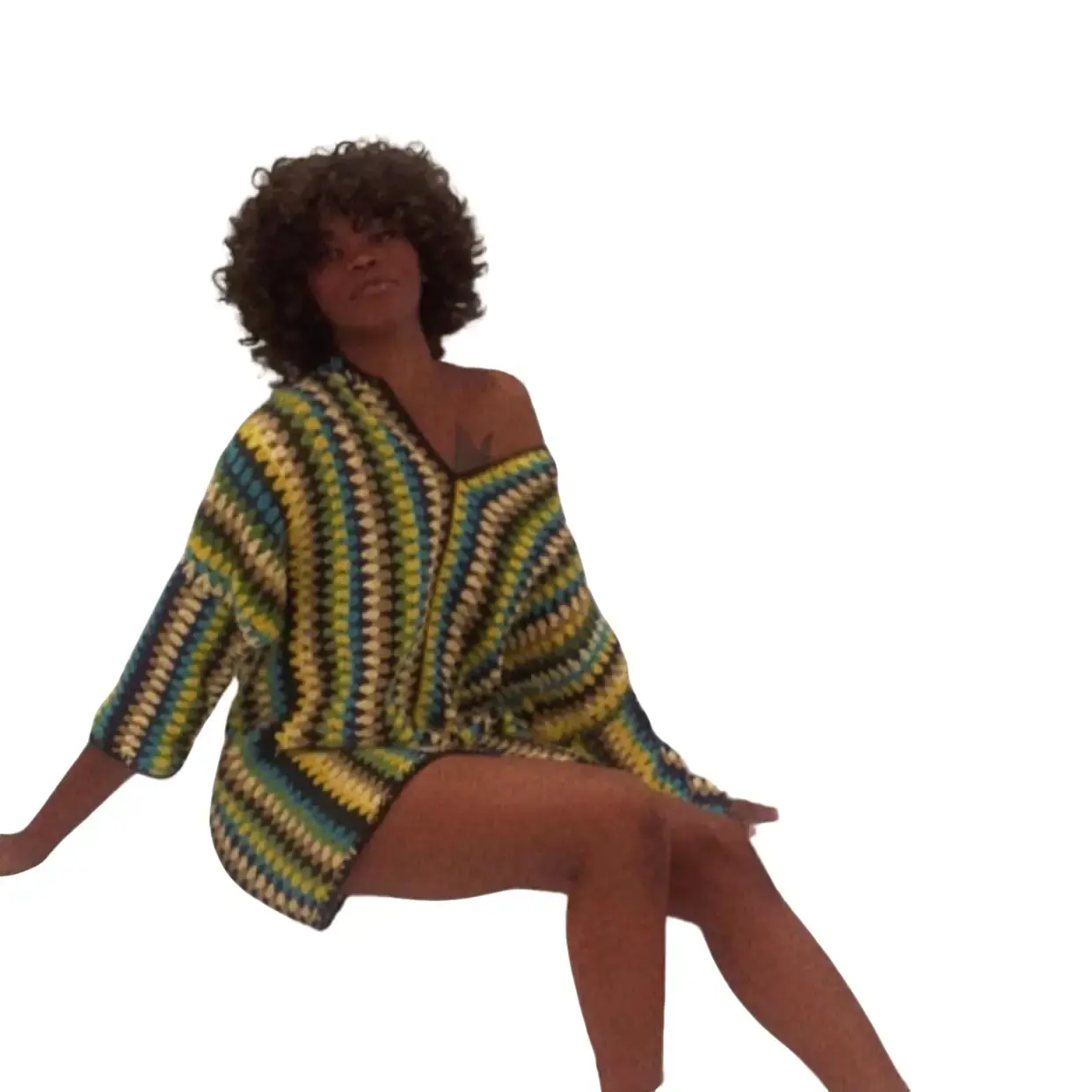 Zuri's Oversized Crochet Tunic - Multicolored Striped Unisex Shirt - Comfort, Casual