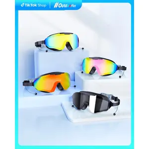 Adult & Kids Swim Goggles, Anti-Fog Full Coverage Swimming Goggles with 3-Color UV Lens, Waterproof Earplugs & Nose Clip for Outdoor Fun