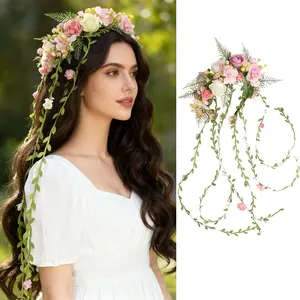 AWAYTR Flowers Crown Floral Garland Headband Rose Flower Wreath for Travel and Wedding Festivals