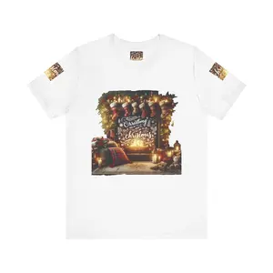 Christmas Fire Burning Unisex Tee, Holiday Scene Shirt, Festive Short Sleeve Top, Winter Season Apparel, Xmas Flames Clothing