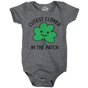 Cutest Clover In The Patch Baby Bodysuit Funny Sarcastic St Patricks Day Jumper for Infants Funny Baby Onesies Saint Patrick's Day Clothes for Baby Funny Sarcastic Onesie Novelty Onesie Dark Grey