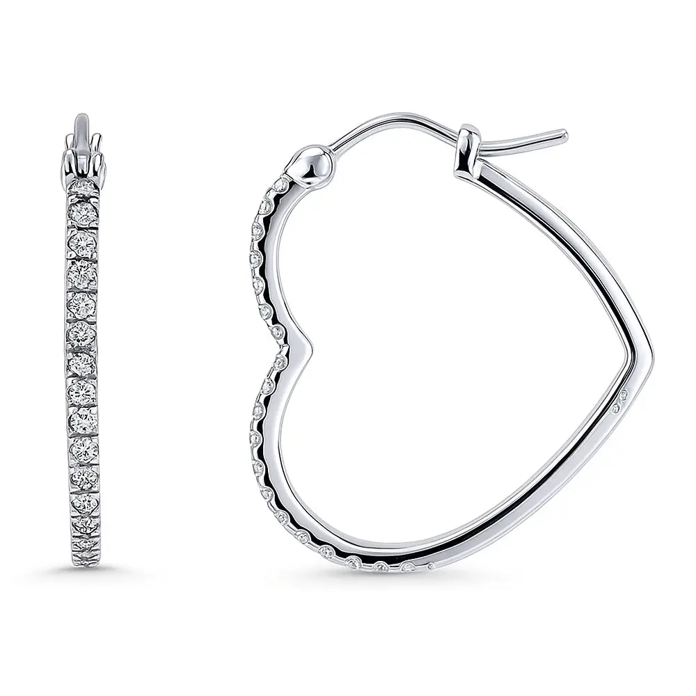 BERRICLE Sterling Silver Heart Small Hoop Earrings for Women, Cubic Zirconia CZ 1 inch