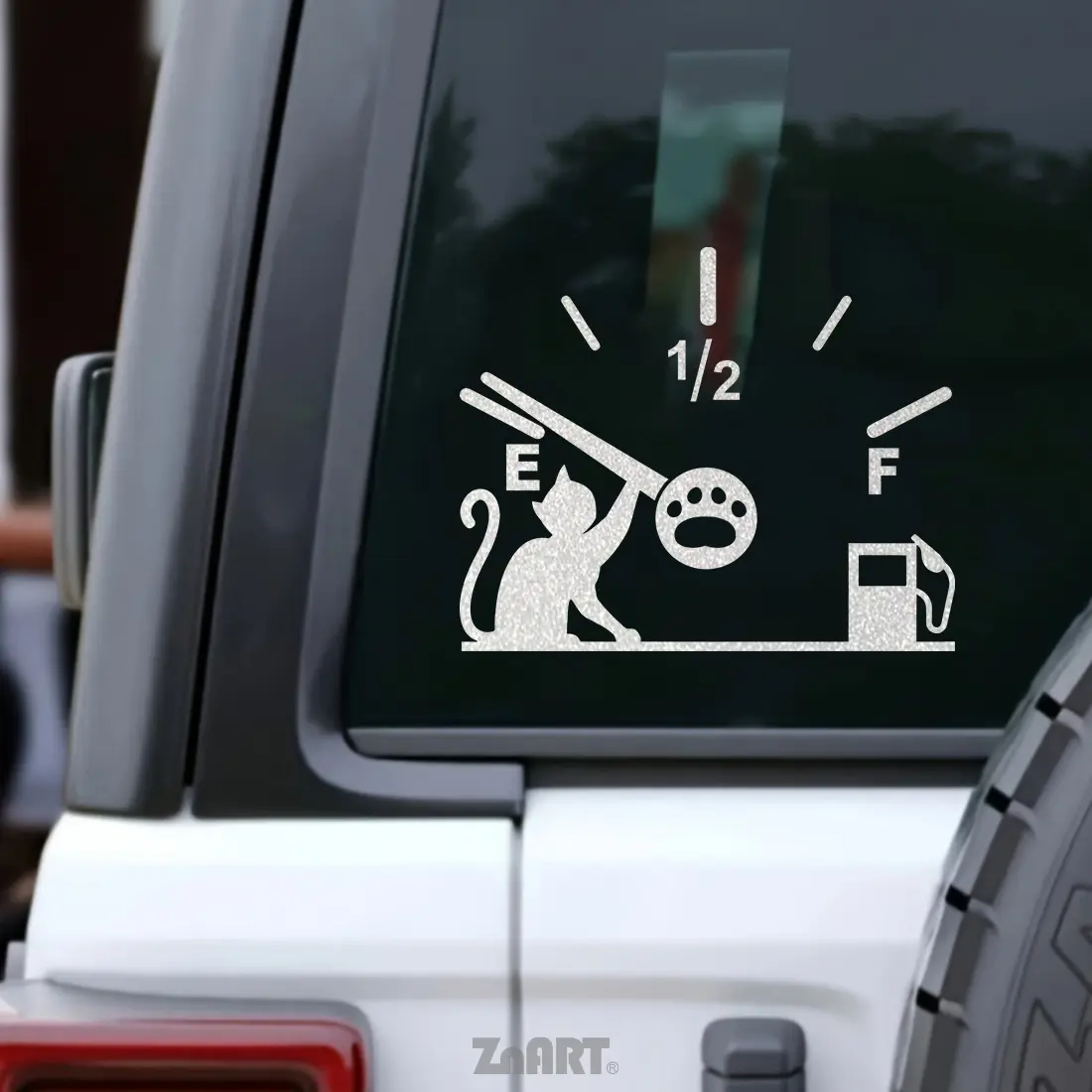 1PC Cool Goofy Fun Silver Glitter Cat Sticker For Cars, Stationery, Bags Cat Moving Fuel Needle Gauge Decor With Silver Glitter Texture Line In Daily Use Shows Love For Cat-Style Goofy Style In Details Injects Q-Cute Fun Soul Into Items Car Stickers