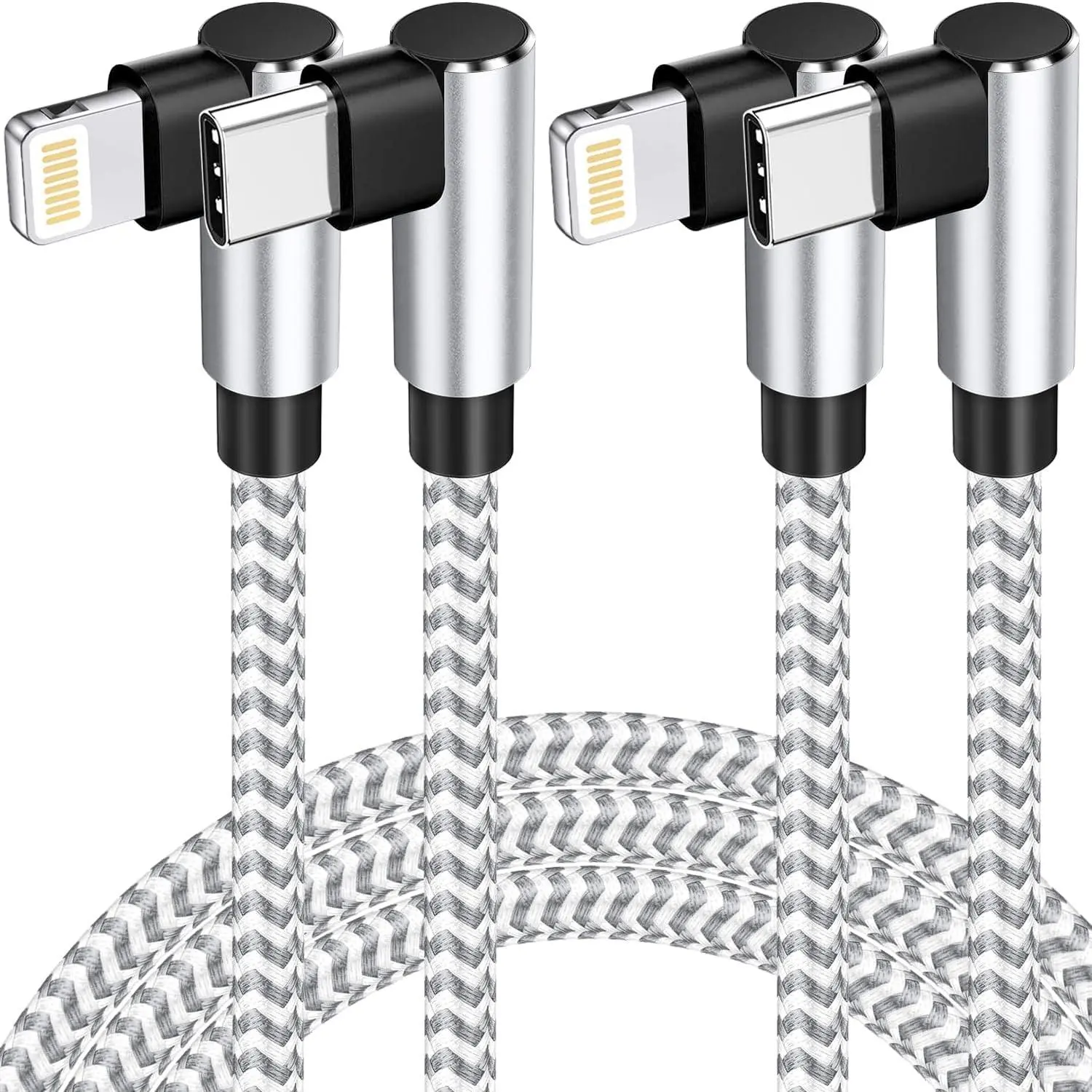 2Pack 6FT USB C to Lightning Cable Apple MFi Certified, Long iPhone Fast Charging Cord 90 Degree, Nylon Braided Type C Lightning Cable Compatible with iPhone 14/13/12/11 Pro Max Xr Xs iPad and More