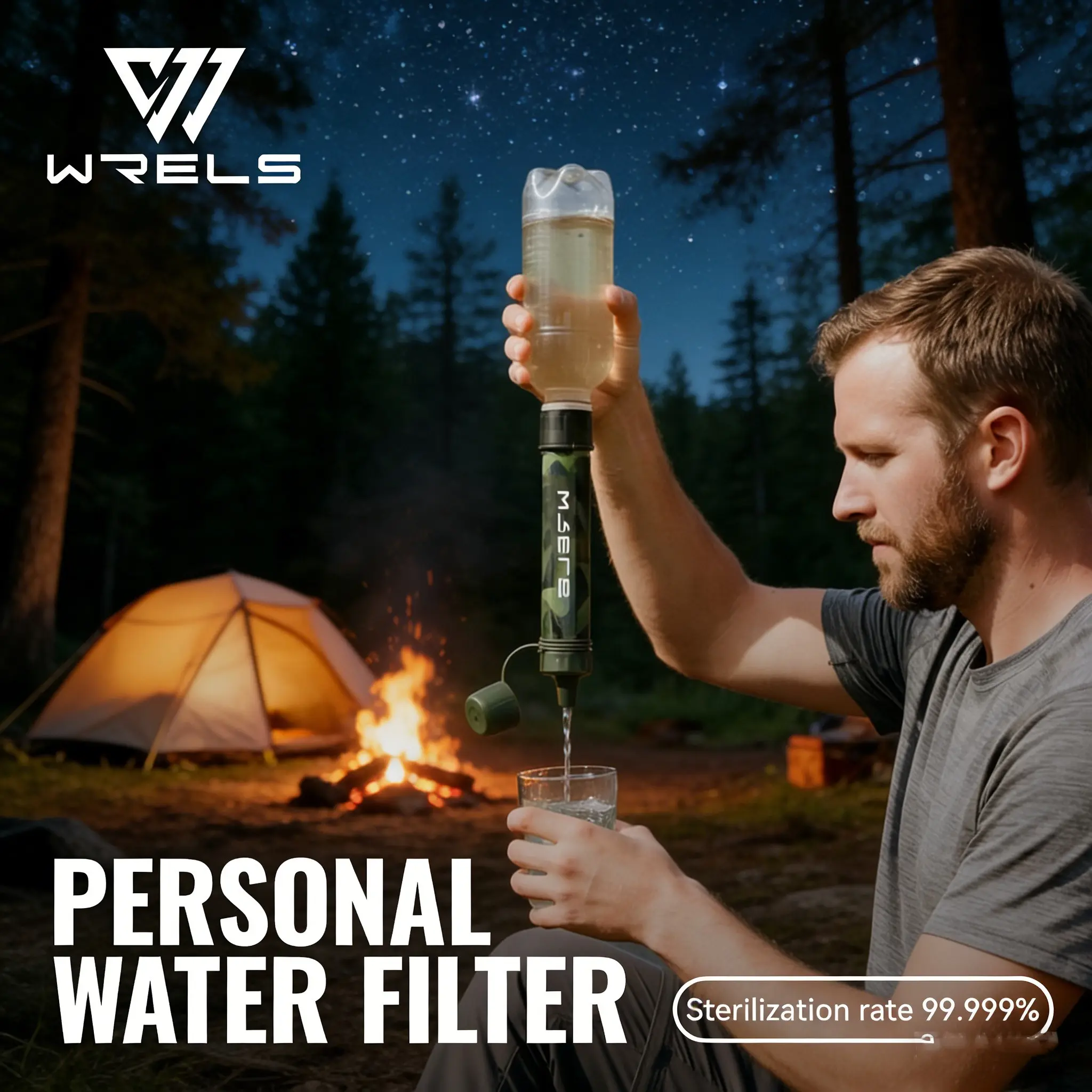 Portable Water Purifier, Gravity Filter, Compact Design, 99.99% Filtration Rate, Ideal for Outdoor Use, Camping, Emergency Survival