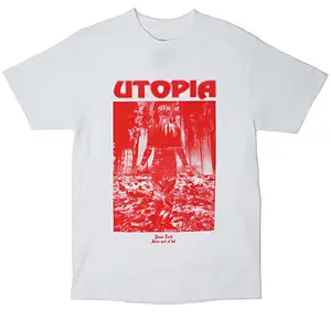 UTOPIA T-SHIRT, Men's Regular Fit Letter Graphic Round Neck Tee, Street Fashion Streetwear Short Sleeve T-shirt for Summer Outdoor Wear, Graphic Tees, Comfy Men's Top for Daily Wear