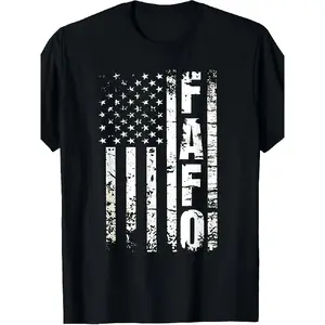 American Flag Pattern T-Shirt-Patriotic Wear Design Black Casual Pullover with Strong White Letters for Men and Women Regular Pattern Round Neck Four Seasons Comfort American Flag Clothing Durable Fabrics Local Warehouse Top Streetwear Crewneck Tshirt Top
