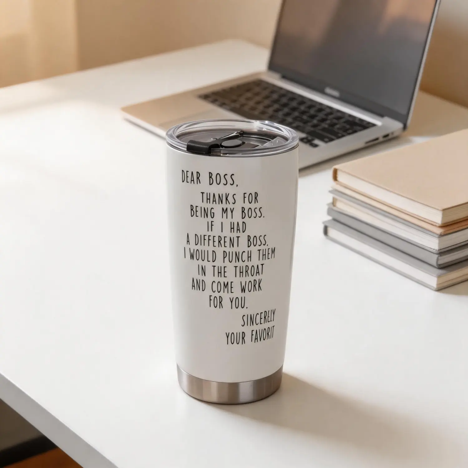 20oz Tumbler "Dear Boss Thanks For Being My Boss" Quote Design, Stainless Steel Insulated Travel Mug, Vacuum Insulated Cup, Hot & Cold Coffee Tea Mug, Thank You Gift