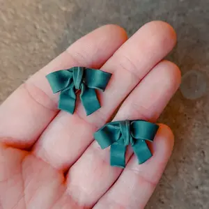 Hunter Green Bow Stud Earrings | Polymer Clay Studs | Handmade Lightweight Earrings