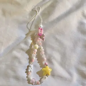 Pink Coquette Bow With a Shiny Star Phone Strap Phone Charm Shimmery Spring Summer Phone Accessories Beaded Charms Phone  Kindle Strap