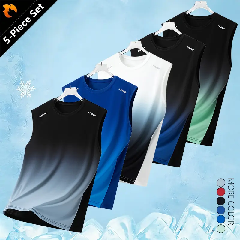 Men’s summer gradient tank top; men’s solid-color tank top with a gradual color shift; sleeveless muscle T-shirt for gym workouts; moisture-wicking gradient crewneck sleeveless top; available in multiple colors; quick-drying, breathable, slightly stretchy