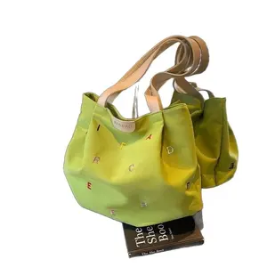 Women's Large Capacity Canvas Tote Bag, Trendy Embroidered Letter Shoulder Bag, Fresh Style Student Handbag