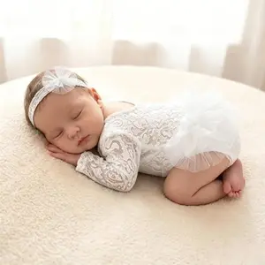 Newborn Photography Outfits Girl Baby Photography Props Lace Romper with Headress Newborn Outfits Girls Photo Props