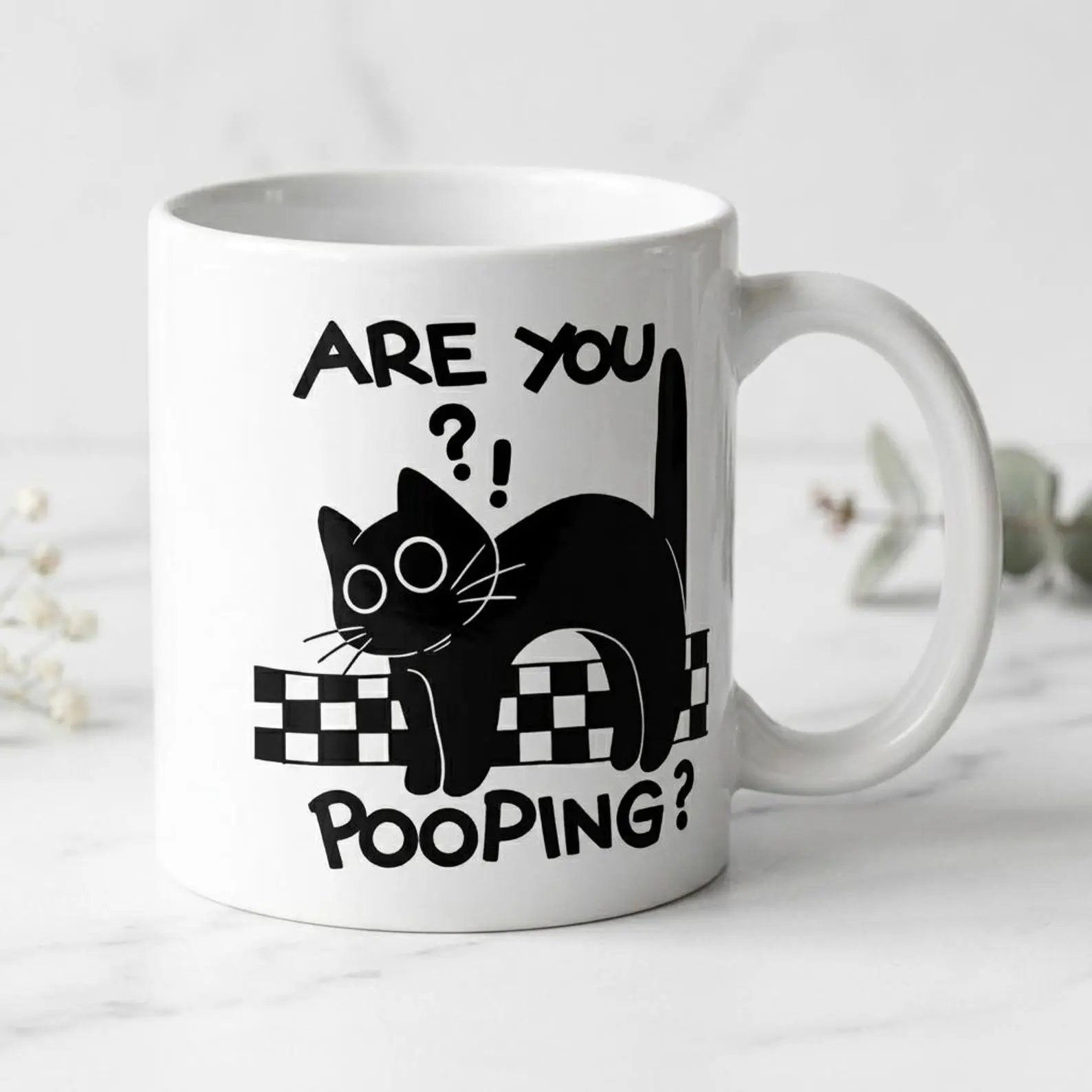 Funny Cat Mug - Are You Pooping? - Hilarious Cat Lover Gift, Sarcastic Ceramic Coffee Cup, Quirky Bathroom Decor, Novelty Gift for Cat Mom Sarcastic Humor Drinkware