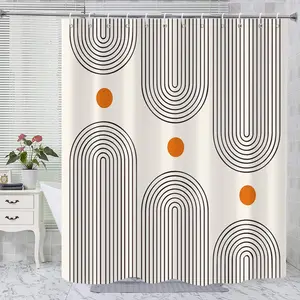 Modern Abstract Line Shower Curtain Polyester Bathroom Decor 72x72 Inch Minimalist Black White Design for Contemporary Spaces