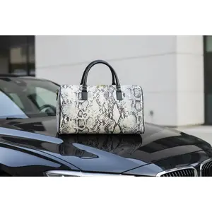 Python-Print Leather Travel Bag — Chic Snake-Pattern Weekender Duffel