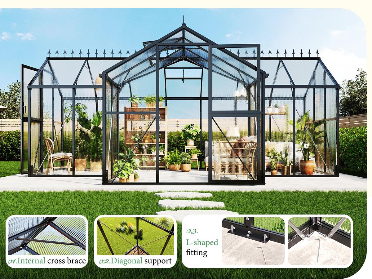 [Ships in 4 Boxes][Spring Sale] AMERLIFE Greenhouse for Outdoors, Quick-Lock Assembly, Aluminum Frame with 2 Vents, Doors, and Walk-in Design for Garden or Backyard