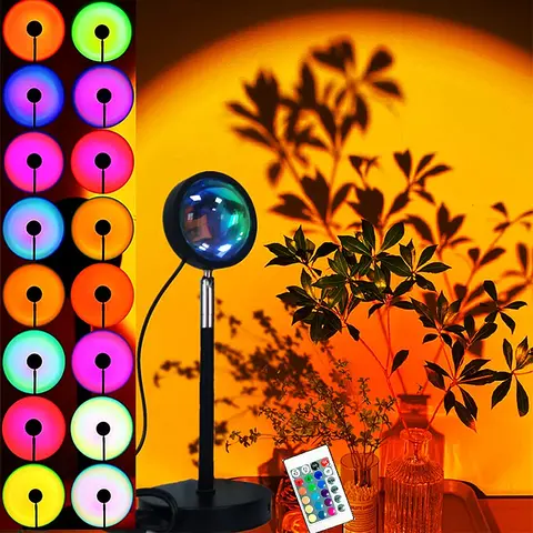 Colorful LED Sunset Lamp Projector - Color Changing Lighting, Ambient Light Novelty Lighting, LED Lights for Bedroom Accent, Party Photo Vlog Background