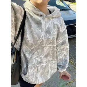 Women's Fall Winter Vintage Fashion Hoodie, Leaf Camo Print, Loose-fit Casual Sportswear, Drop Shoulder Design, Trendy Retro Style, Womenswear