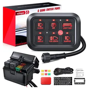 Nilight 6Gang Multifunction Red Rocker Switch Panel System