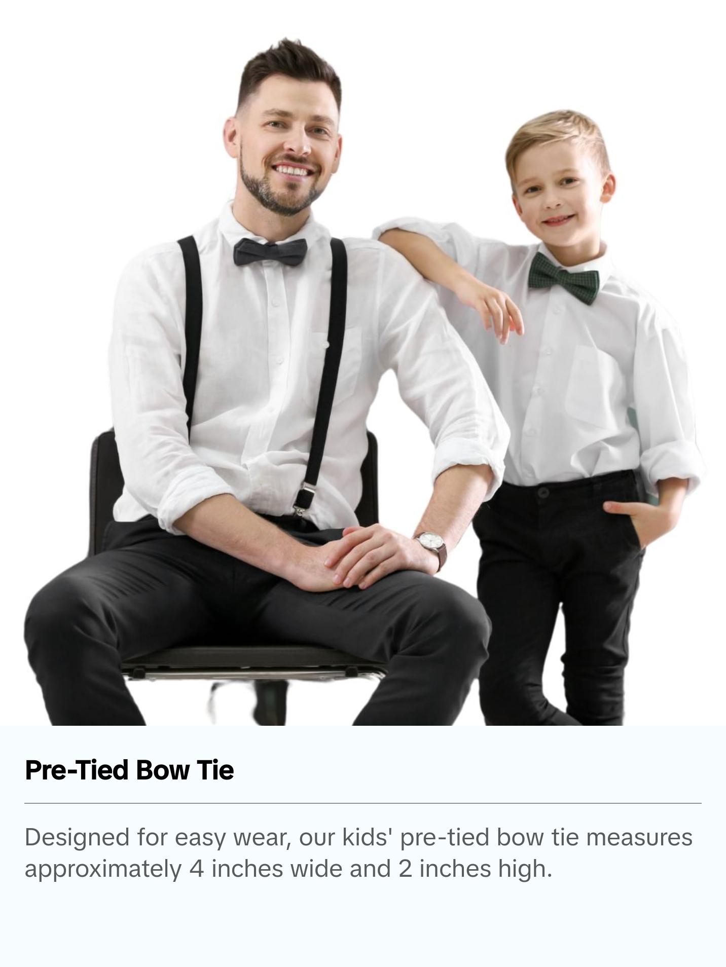 TIE MOOD Silver Cotton Kid's Pre-Tied Bow Tie & Light Blue Suspenders Set | Bow Tie & Suspender for Boys & Dad| Easter Outffit | Matching
