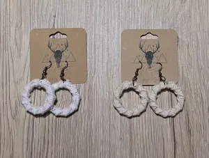 Stylish Full Circle Earrings with Natural Cotton Macrame Cords