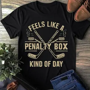 Classic Comfort: 100% Cotton Men's Tee. Feels Like A Penalty Box Kind Of Day Funny Hockey Pullover Hoodie - Hockey Player Shirt, Hockey Team T Shirt, Hockey Moms, Hockey Lover Gift Fashion Unisex T-shirts