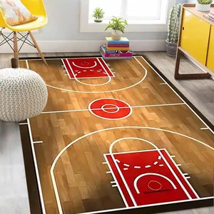Basketball Court Pattern Floor Mat, Non-slip Floor Carpet, Fashionable Floor Mat for Home Living Room Bedroom, Unique Rugs Home Decor